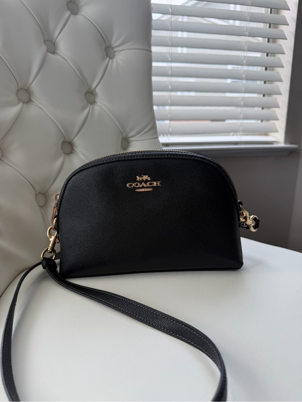 COACH Black Pebbled Leather Dome Crossbody with Gold Hardware